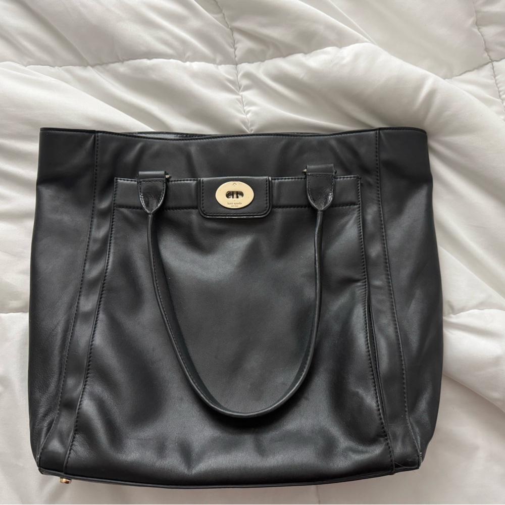 Kate Spade black leather tote bag